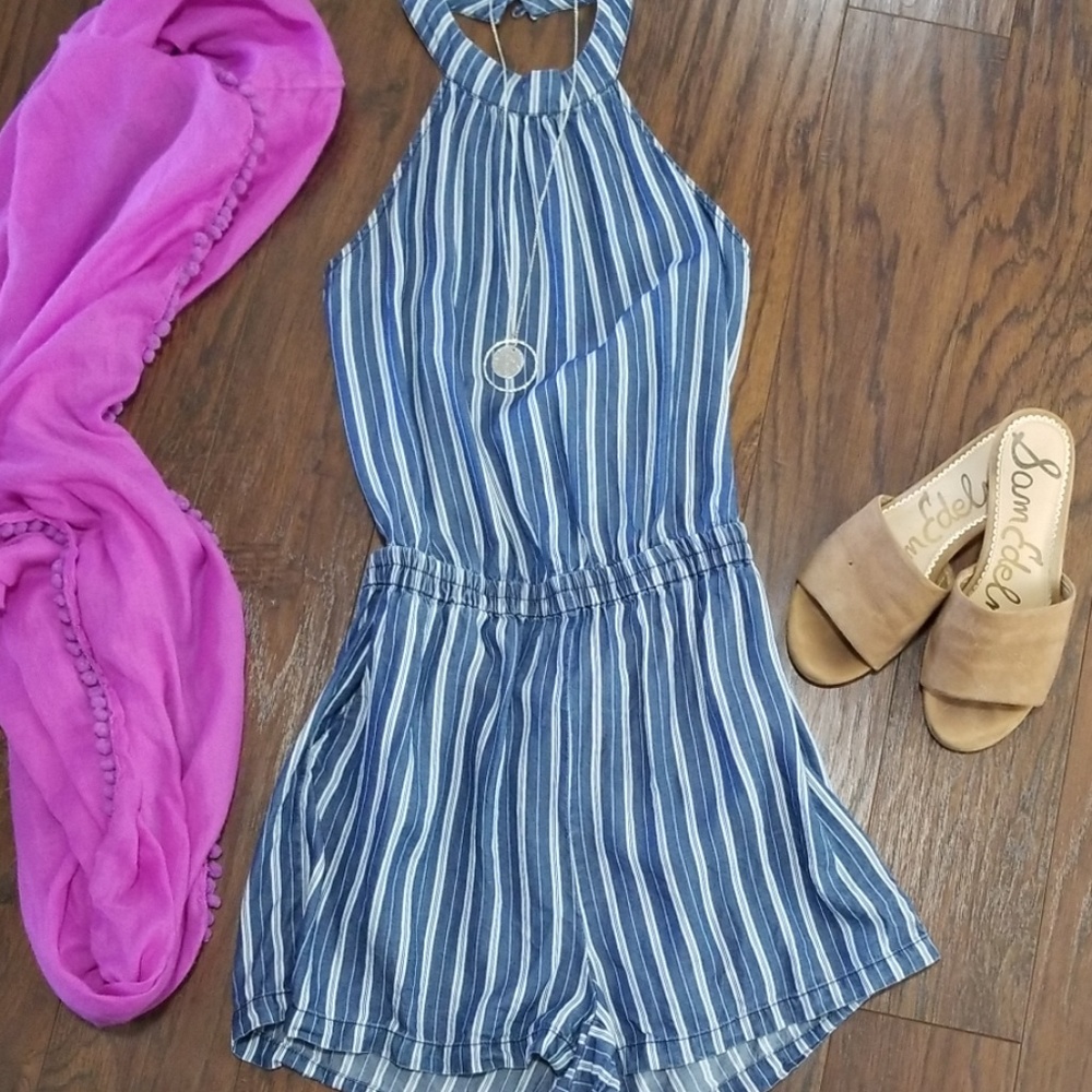 Blue striped romper